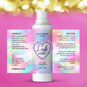 Neon Holographic Girly Lash Cleanser Bottle Label
