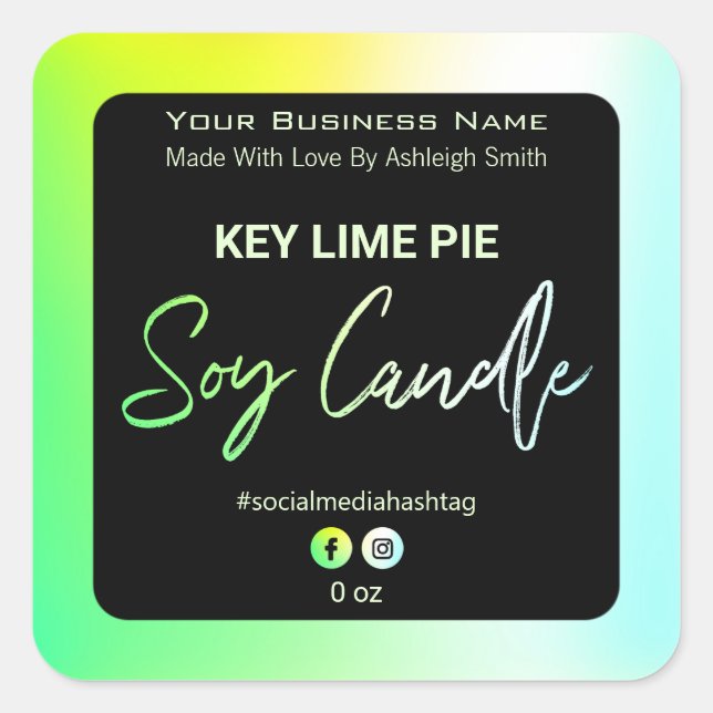 Neon Holographic Soy Candle Labels (Front)