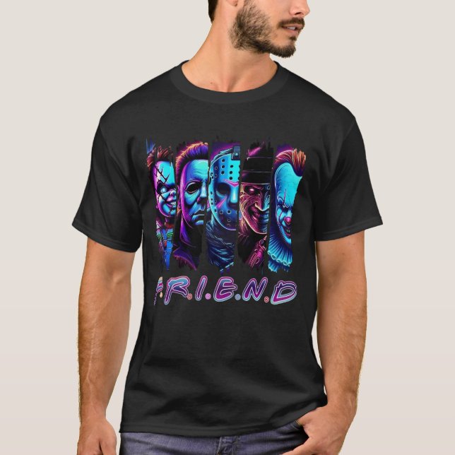 Neon Horror Friends Shirt | Scary Movie Character  (Front)