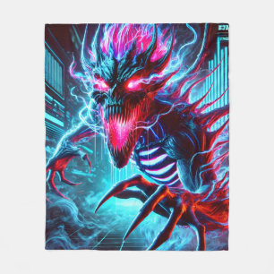 Neon Horror Monster Glowing Eyes Cyberpunk Dark Fa Fleece Blanket
