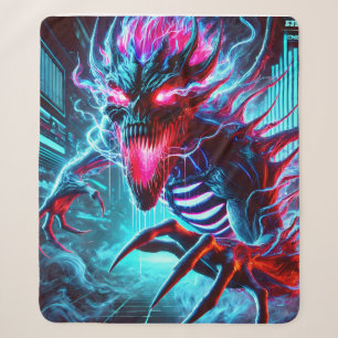 Neon Horror Monster Glowing Eyes Cyberpunk Dark Fa Sherpa Blanket