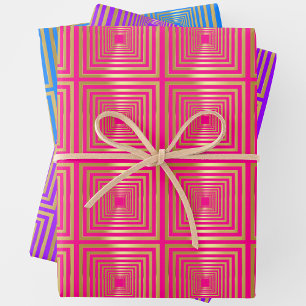 Neon hot pink blue lilac gold Wrapping Paper Set