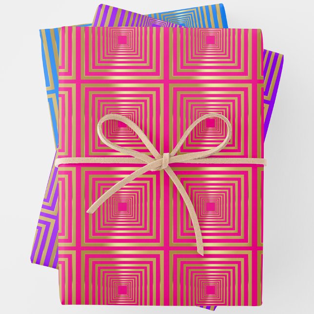 Neon hot pink blue lilac gold Wrapping Paper Set (Creator Uploaded)