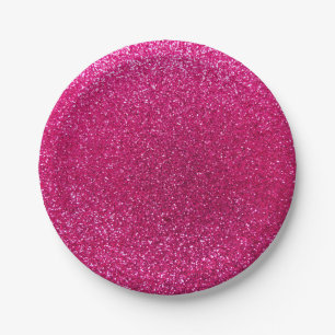 Neon hot pink glitter paper plate