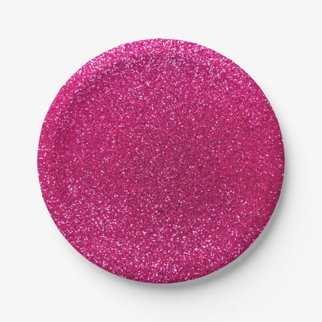 Neon hot pink glitter paper plate (Front)