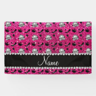 Neon hot pink glitter princess crown wand stars banner