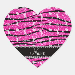 Neon hot pink glitter zebra stripes cheerleading heart sticker