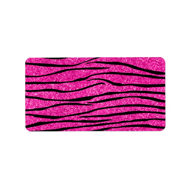 Neon hot pink glitter zebra stripes label (Front)