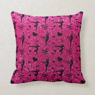 Neon hot pink gymnastics glitter pattern cushion