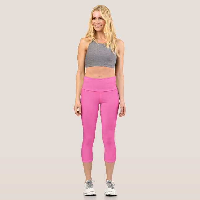 Neon Hot Pink Solid Colour | Classic Capri Leggings (Front)