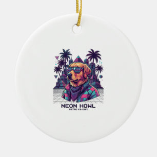 Neon Howl Retro K9 Unit Dog Sunglasses Palm Tree_1 Ceramic Ornament