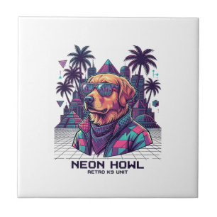Neon Howl Retro K9 Unit Dog Sunglasses Palm Tree_1 Ceramic Tile