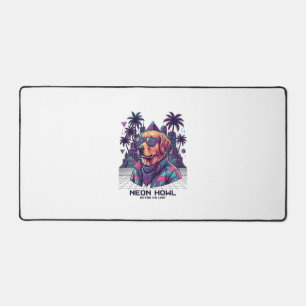 Neon Howl Retro K9 Unit Dog Sunglasses Palm Tree_1 Desk Mat