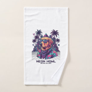 Neon Howl Retro K9 Unit Dog Sunglasses Palm Tree_1 Hand Towel