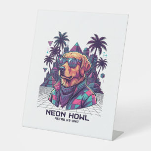 Neon Howl Retro K9 Unit Dog Sunglasses Palm Tree_1 Pedestal Sign