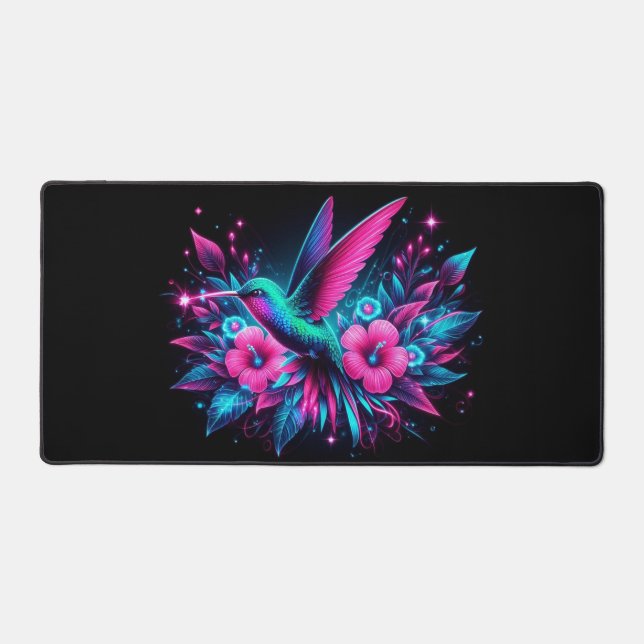 Neon Hummingbird, Eye-Catching Neon Animals Desk Mat (Front)