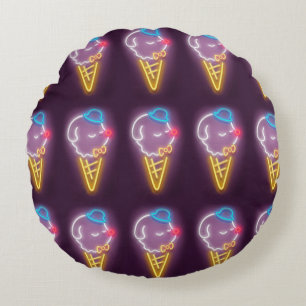 Neon Ice Cream Dog Round Cushion