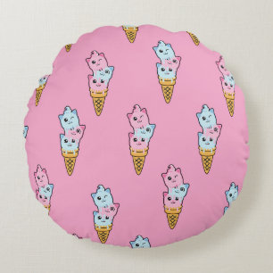 Neon Ice Cream: Kids' Urban Fun. Round Cushion