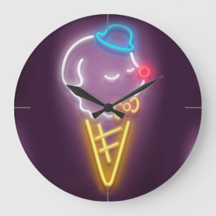 Neon Ice Cream Large Clock