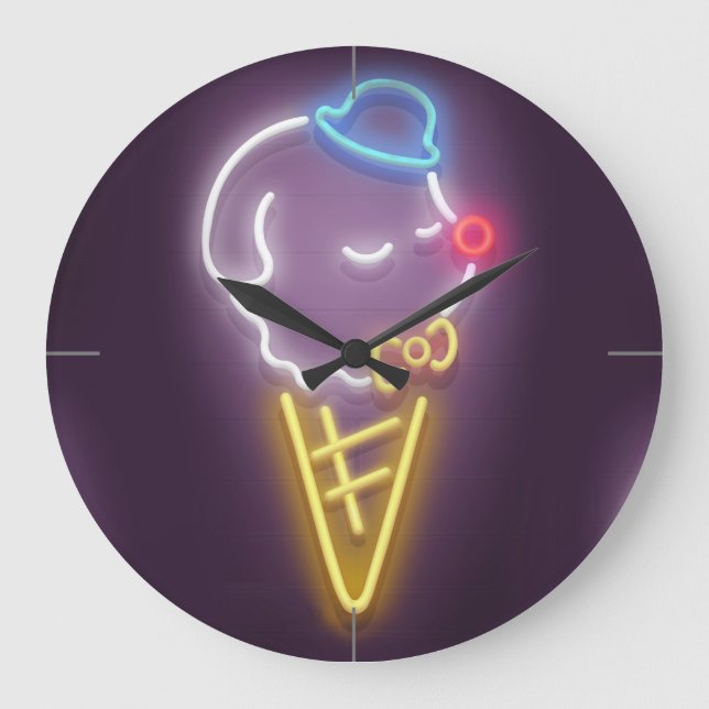 Neon Ice Cream Large Clock (Front)