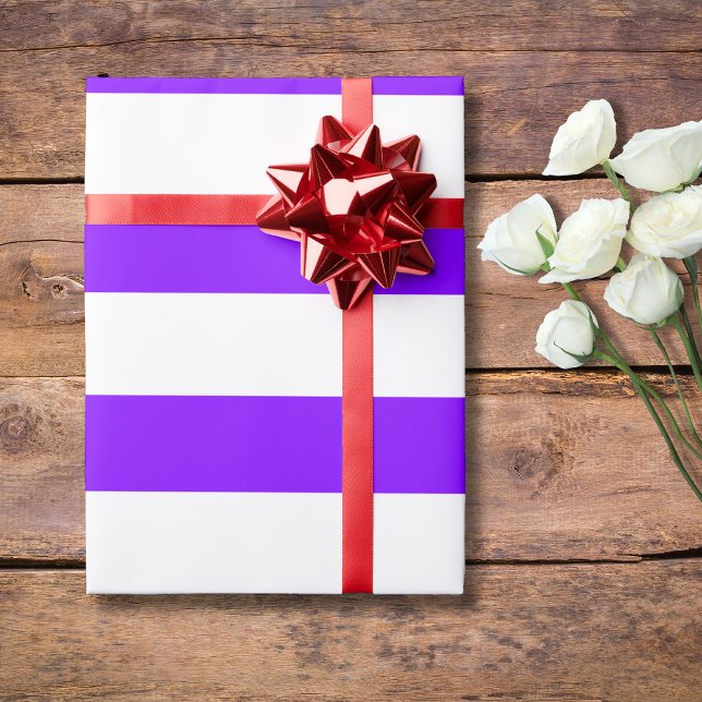 Neon Indigo and White Wide Horizontal Striped Wrapping Paper (Creator Uploaded)