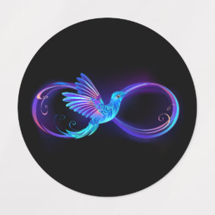 Neon Infinity Symbol with Glowing Hummingbird