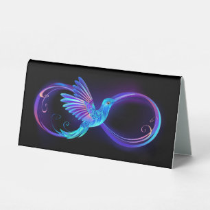 Neon Infinity Symbol with Glowing Hummingbird