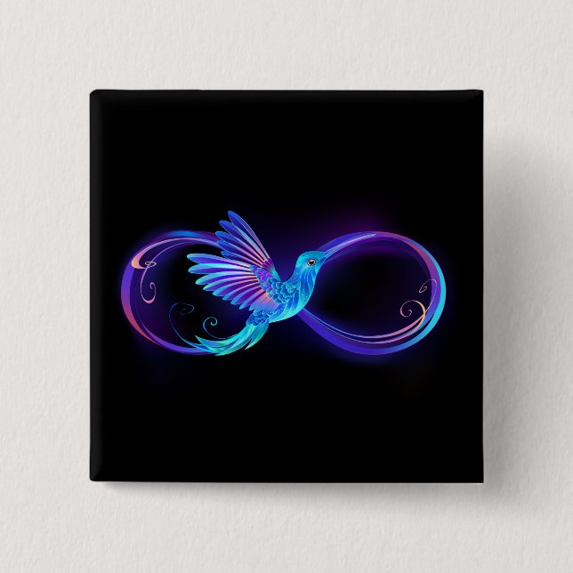 Neon Infinity Symbol with Glowing Hummingbird 15 Cm Square Badge (Front)