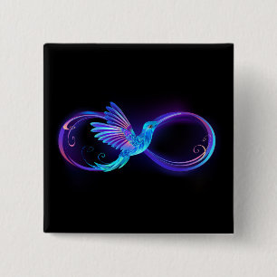 Neon Infinity Symbol with Glowing Hummingbird 15 Cm Square Badge