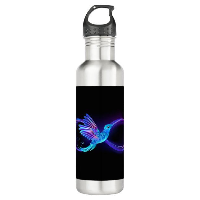 Neon Infinity Symbol with Glowing Hummingbird 710 Ml Water Bottle (Front)