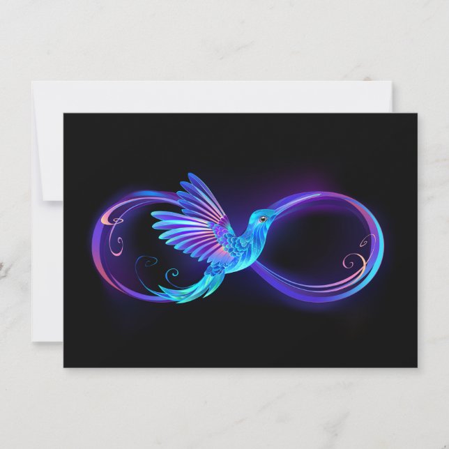 Neon Infinity Symbol with Glowing Hummingbird Announcement (Front)