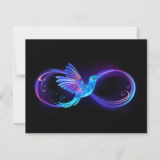 Neon Infinity Symbol with Glowing Hummingbird Announcement (Front)