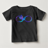 Neon Infinity Symbol with Glowing Hummingbird
