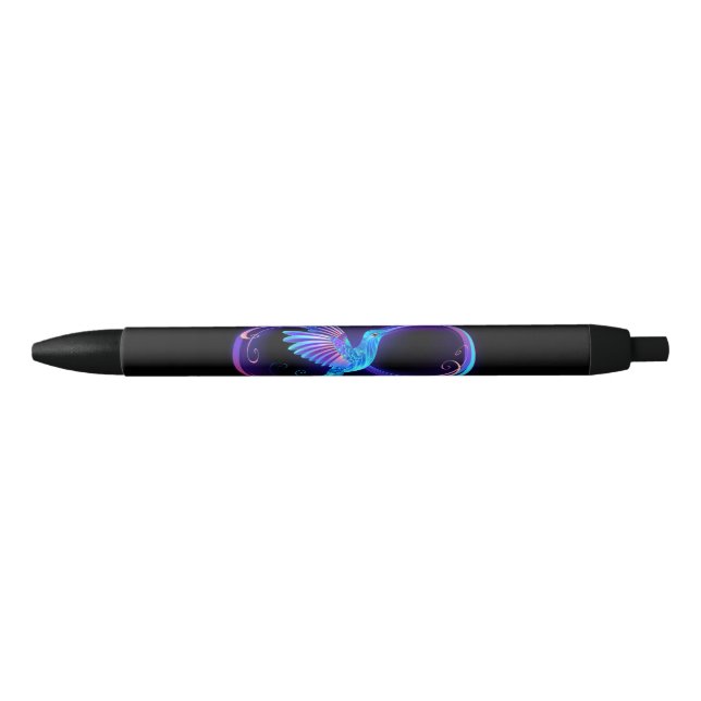Neon Infinity Symbol with Glowing Hummingbird Black Ink Pen (Front)