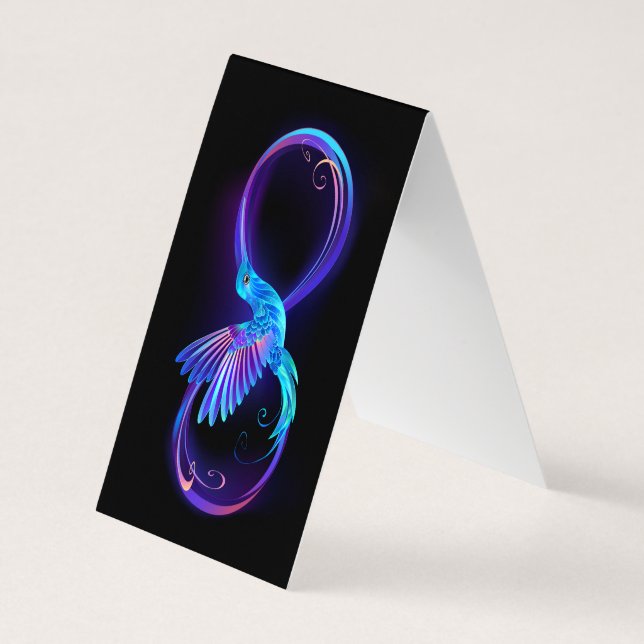 Neon Infinity Symbol with Glowing Hummingbird Business Card (Back)