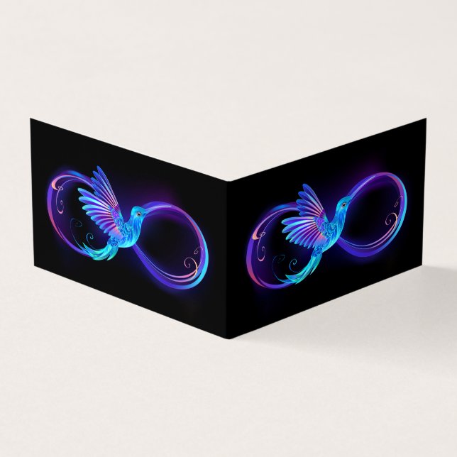 Neon Infinity Symbol with Glowing Hummingbird Business Card (Outside)