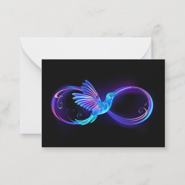 Neon Infinity Symbol with Glowing Hummingbird Card (Front)