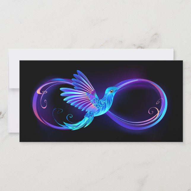 Neon Infinity Symbol with Glowing Hummingbird Card (Front)