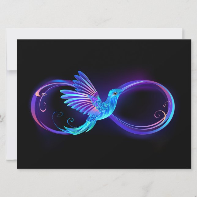 Neon Infinity Symbol with Glowing Hummingbird Card (Front)