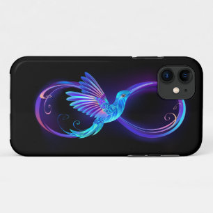 Neon Infinity Symbol with Glowing Hummingbird iPhone 11 Case