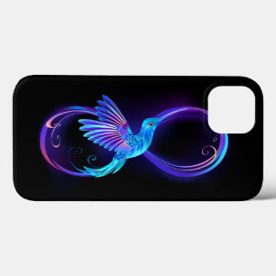 Neon Infinity Symbol with Glowing Hummingbird iPhone 13 Case