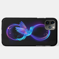 Neon Infinity Symbol with Glowing Hummingbird