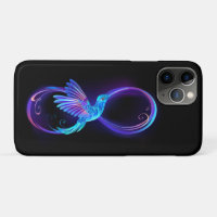 Neon Infinity Symbol with Glowing Hummingbird