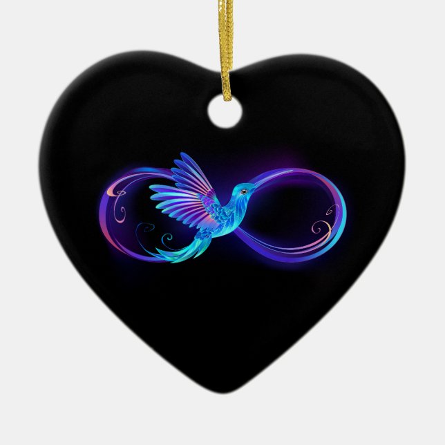 Neon Infinity Symbol with Glowing Hummingbird Ceramic Ornament (Front)