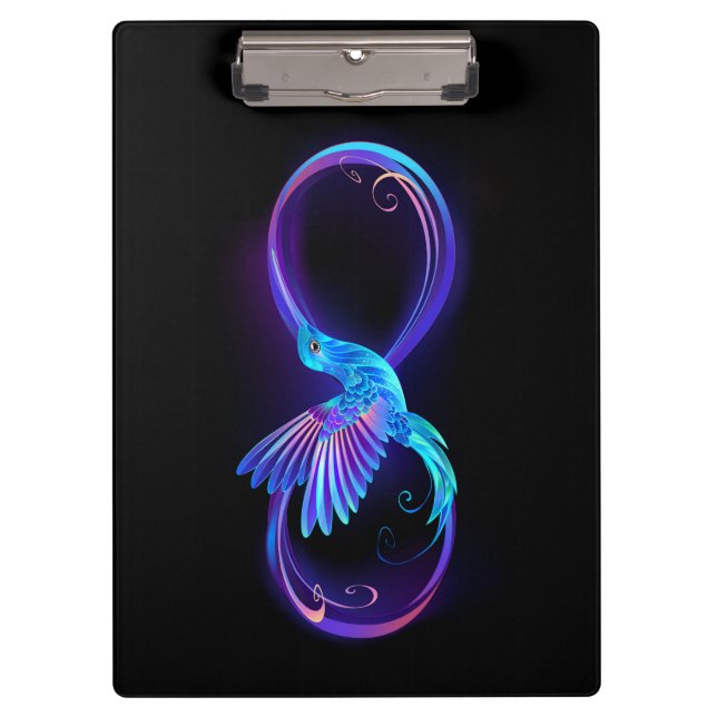 Neon Infinity Symbol with Glowing Hummingbird Clipboard (Front)