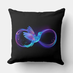 Neon Infinity Symbol with Glowing Hummingbird Cushion