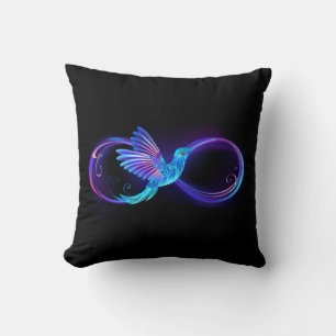 Neon Infinity Symbol with Glowing Hummingbird Cushion