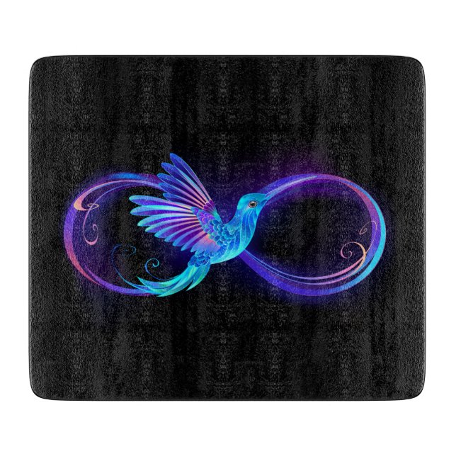 Neon Infinity Symbol with Glowing Hummingbird Cutting Board (Front)