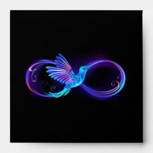 Neon Infinity Symbol with Glowing Hummingbird Envelope