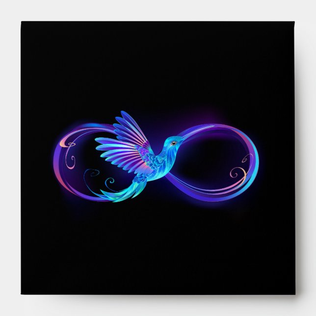 Neon Infinity Symbol with Glowing Hummingbird Envelope (Front)